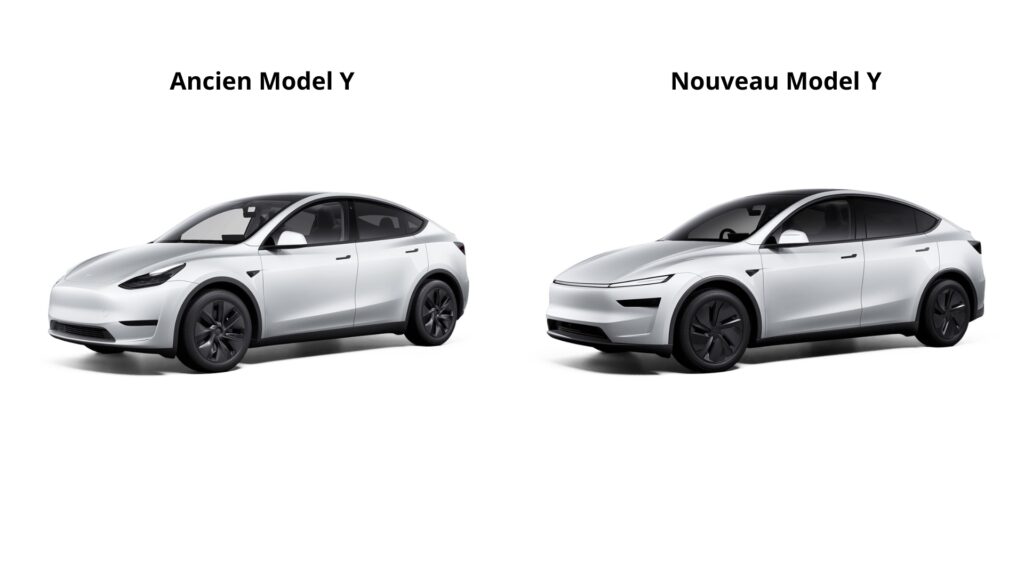 L'avant du Tesla Model Y avant et après son restylage. // Source : Numerama