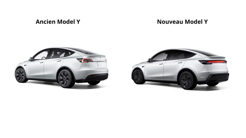 L'arrière du Tesla Model Y avant et après son restylage. // Source : Numerama