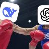 Combat de boxe entre DeepSeek et ChatGPT. // Source : Montage Numerama, image générée par Grok