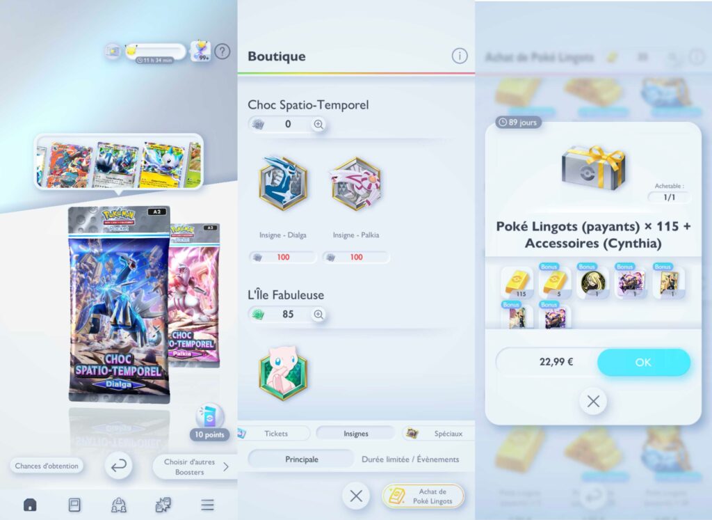 Les nouveautés sur Pokémon TCG Pocket avec l'extension Choc Spatio-Temporel // Source : Numerama