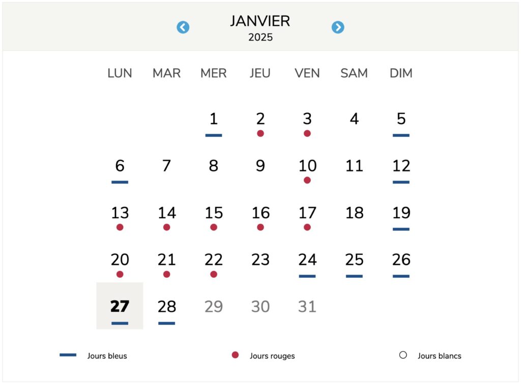 Les jours Tempo du mois de janvier 2025 // Source : RTE