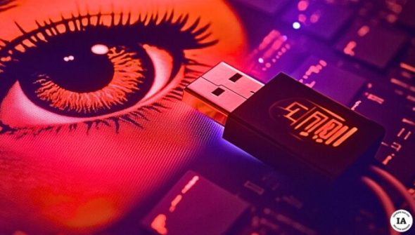 La Chine continue à espionner à travers des programmes diffusés par clé USB. // Source : Numerama avec Midjourney