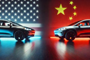 Conflit entre les USA et la Chine pour la voiture connectée // Source : Dall-e