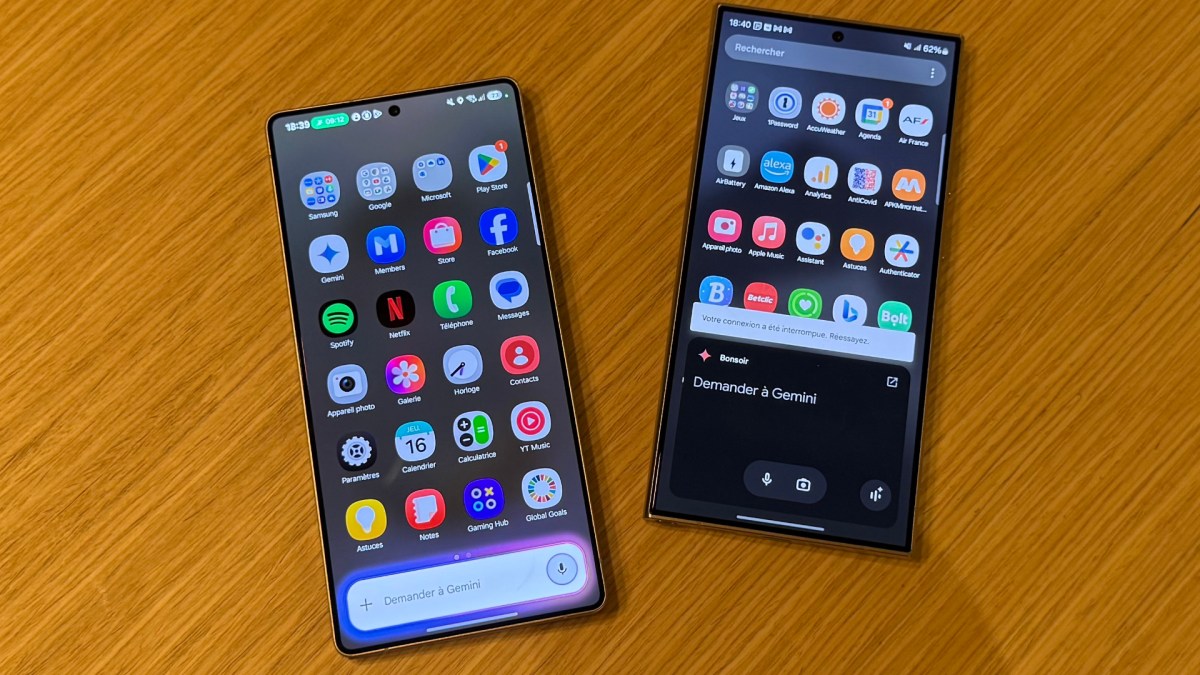 Gemini sur le S25 Ultra à gauche, Gemini sur le S24 Ultra à droite. La nouvelle interface signifie qu’il s’agit de la nouvelle version proactive. // Source : Numerama