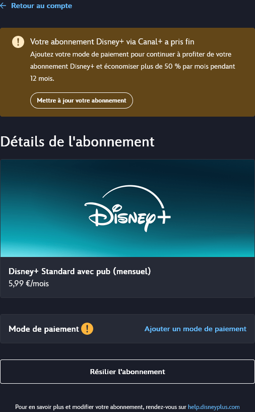 Résilier son abonnement Disney+ // Source : Numerama