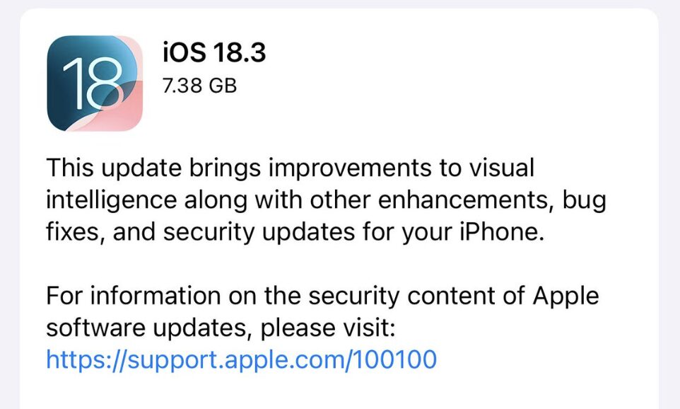 La mise à jour iOS 18.3 sur iPhone.