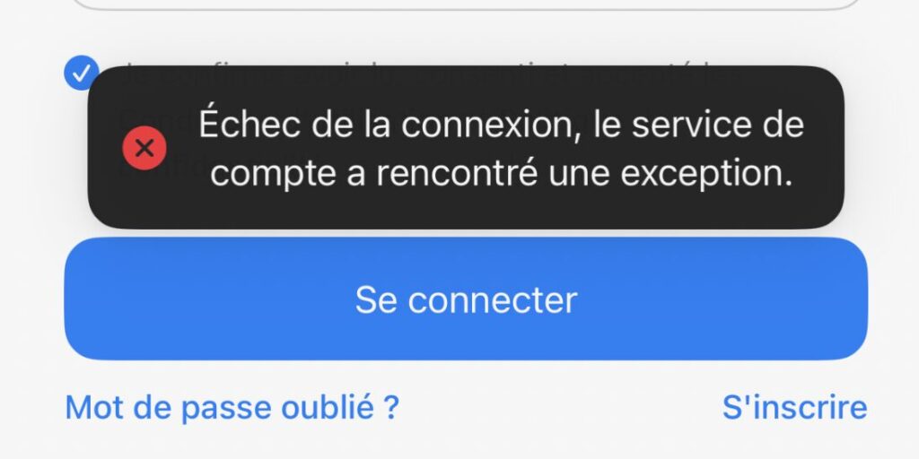 Impossible de s'inscrire depuis l'application mobile.