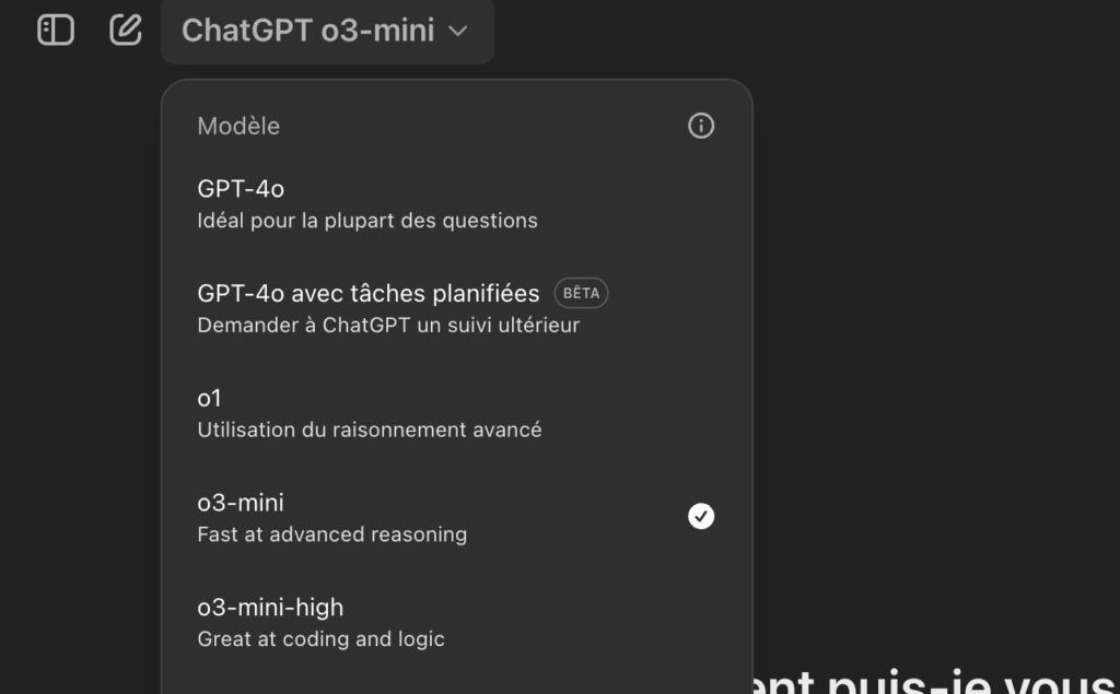 Les modèles o3-mini sont disponibles sur ChatGPT.