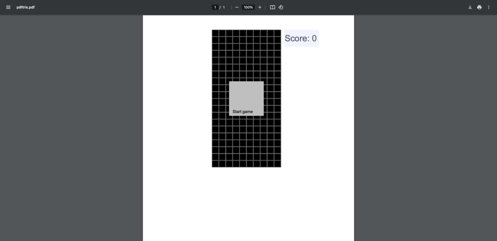 « Tetris » dans un fichier PDF // Source : Numerama