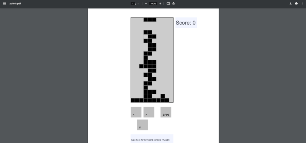 « Tetris » dans un fichier PDF // Source : Numerama