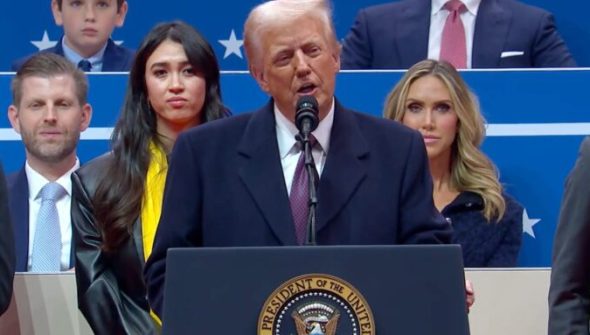 Discours de Trump lors de la parade présidentielle d'investiture, le 20 janvier 2025. // Source : Capture d'écran