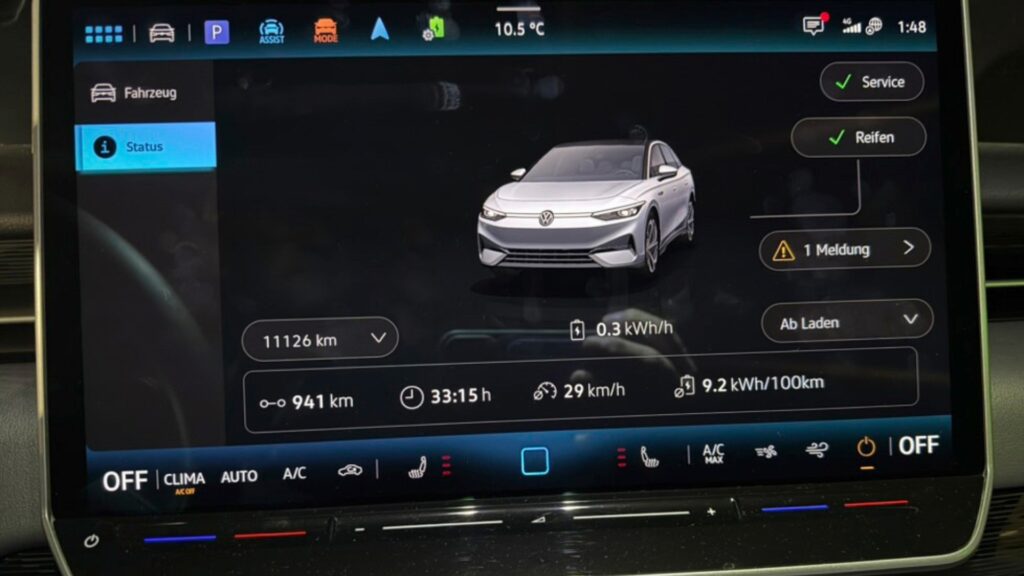 La Volkswagen ID.7 a consommé en moyenne 9,2 kWh/100 km. // Source : Volkswagen