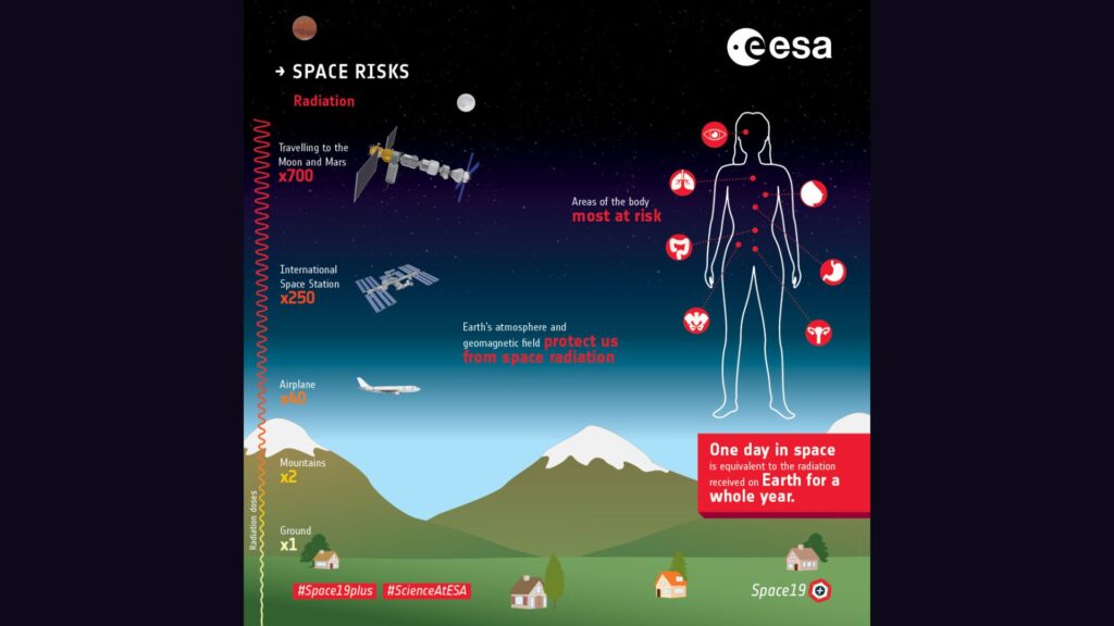 Les risques que représentent les radiations sur le corps humain // Source : ESA