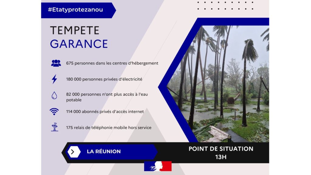 point de la situation à 13h locale, émise par le préfet de La Réunion  // Source : Image issus du compte X du Préfet de La Réunion 