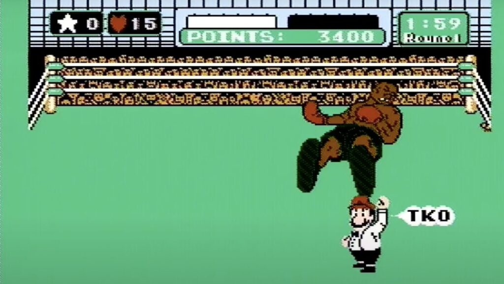 Mike Tyson K.O. dans le jeu vidéo Mike Tyson's Punch-Out!! // Source : Capture YouTube