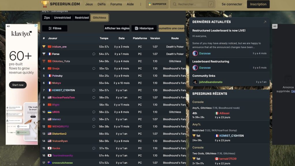 Classement speedun sur Elden Ring // Source : Capture d'écran