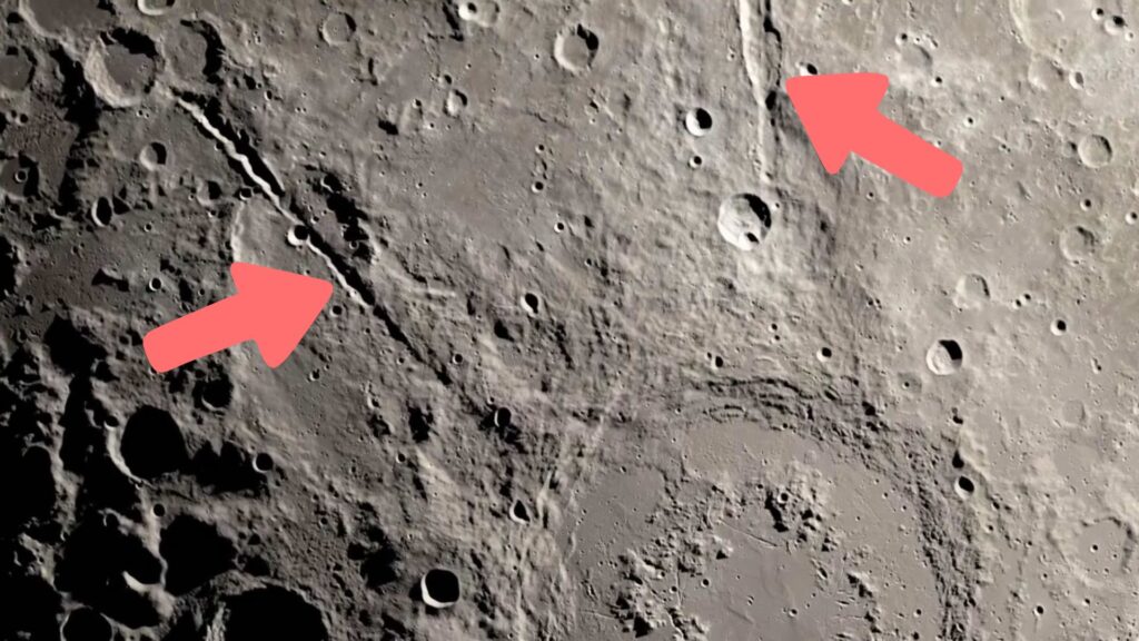 Emplacement des deux cratères lunaires. // Source : Capture YouTube Nature Video, annotation Numerama