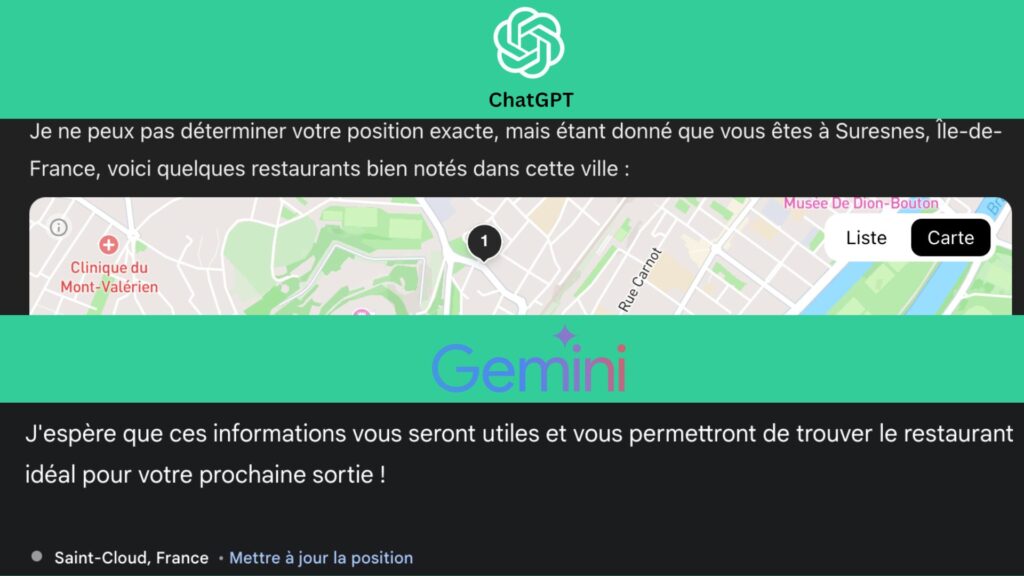 ChatGPT tout comme Gemini s'appuient sur vos données de localisation. // Source : Numerama