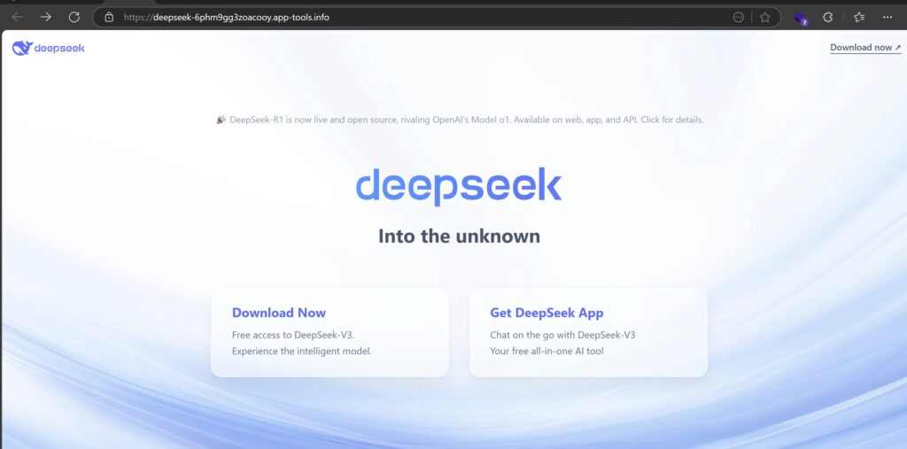 Un site de phishing copiant Deepseek. // Source : SquiblydooBlog