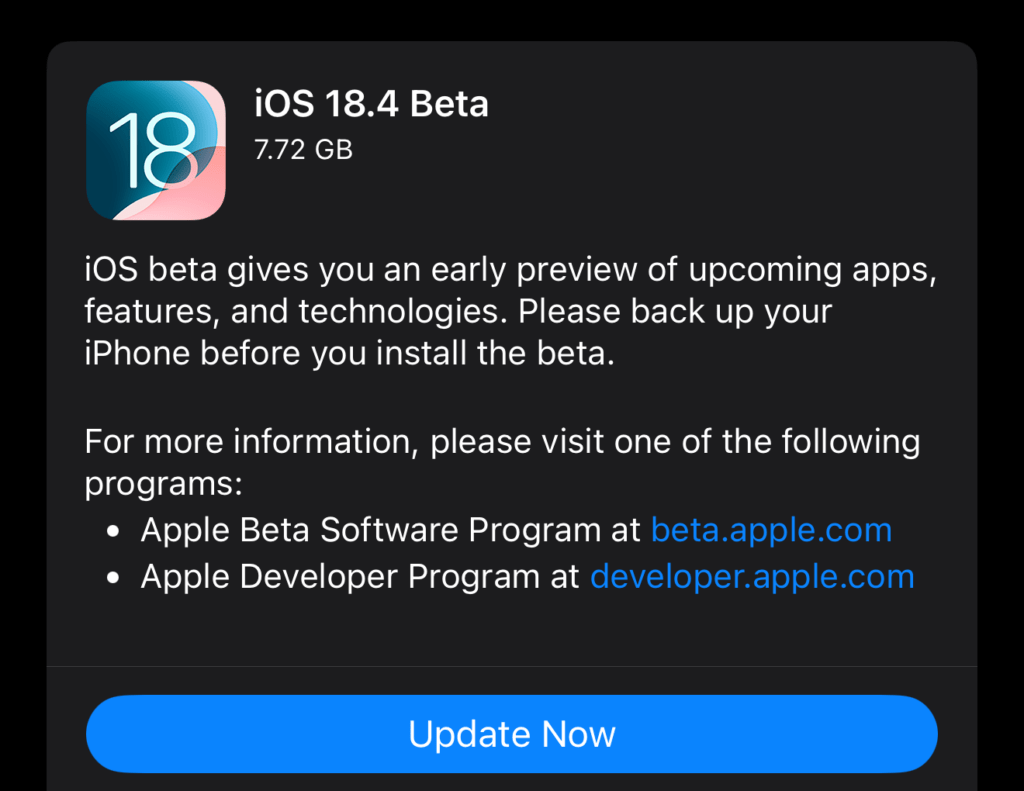 iOS 18.4 beta est disponible.