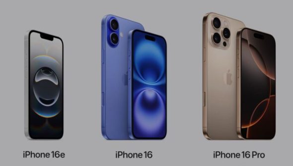 Les iPhone 16e, 16 et 15. // Source : Apple