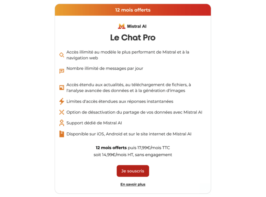 L'activation de Le Chat Pro dans l'espace client Free Mobile.