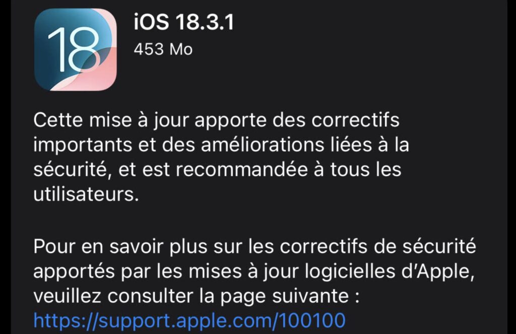 iOS 18.3.1 est discret sur ses nouveautés.