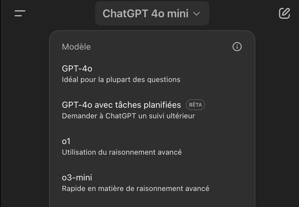 Les modèles sont très nombreux dans ChatGPT aujourd'hui.