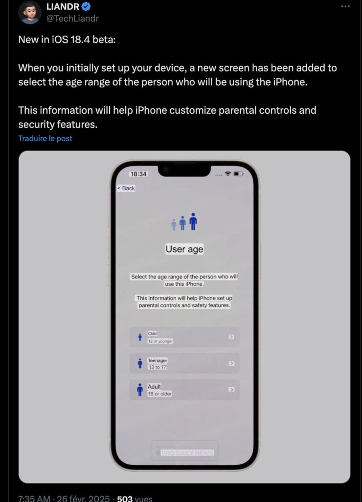 À la configuration d'un iPhone, l'âge de l'utilisateur sera bientôt demandé.