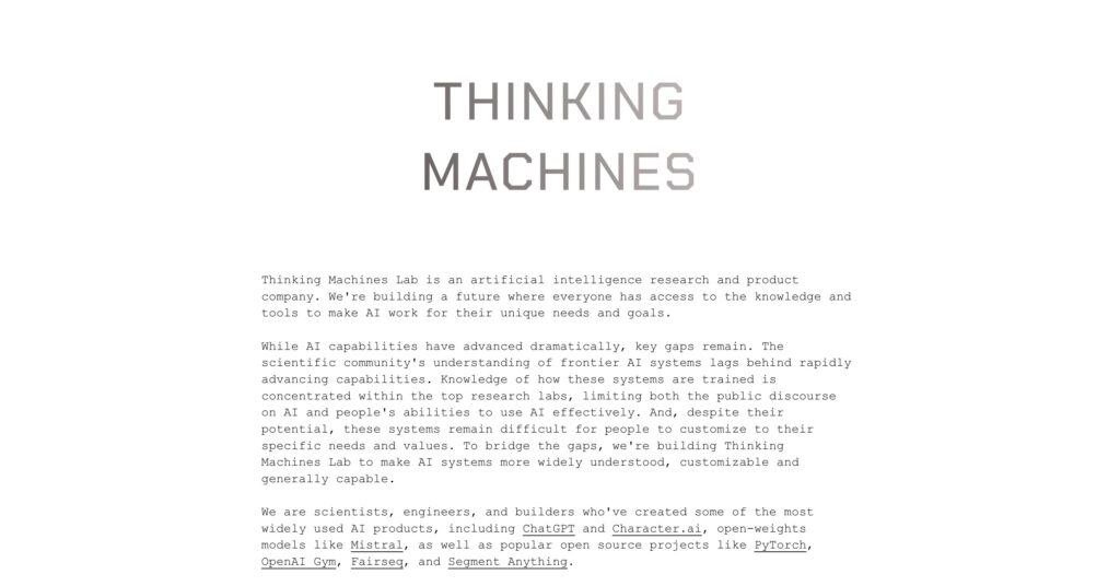 Le site de Thinking Machines Lab // Source : Numerama