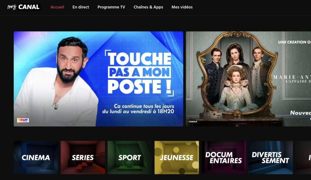 Canal+ met en avant Cyril Hanouna sur sa page d'accueil // Source : ludmilaex via Threads