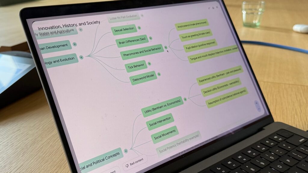 La carte mentale est la dernière idée de NotebookLM, chaque lien est exprimé avec un arbre. Un clic permet d'interroger un sujet.