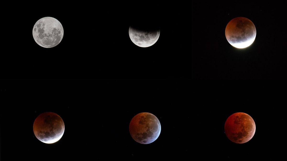 Phases de l'éclipse lunaire du 14 mars 2025. // Source : Flickr/CC/Sergio Otarola (photo recadrée)