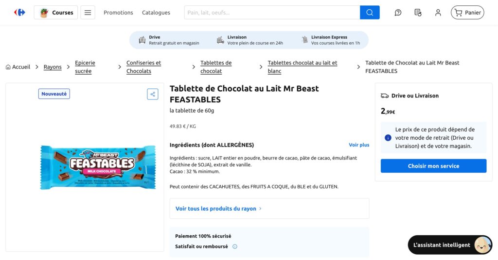 Les Feastables sur le site de Carrefour // Source : Numerama