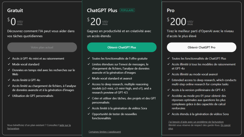 Les formules de ChatGPT