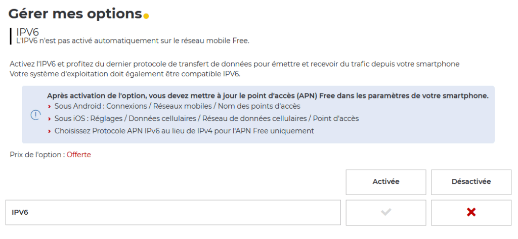 L'option IPv6, désormais disparue.