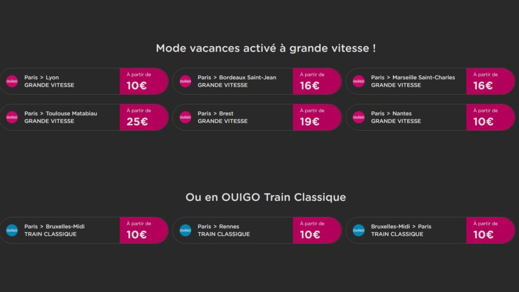 Une idée des trajets qui seront proposés par Ouigo dés le 12 mars // Source : OUIGO