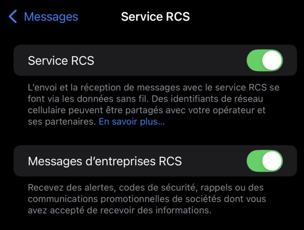 Les RCS dans iOS 18.4 chez Orange.