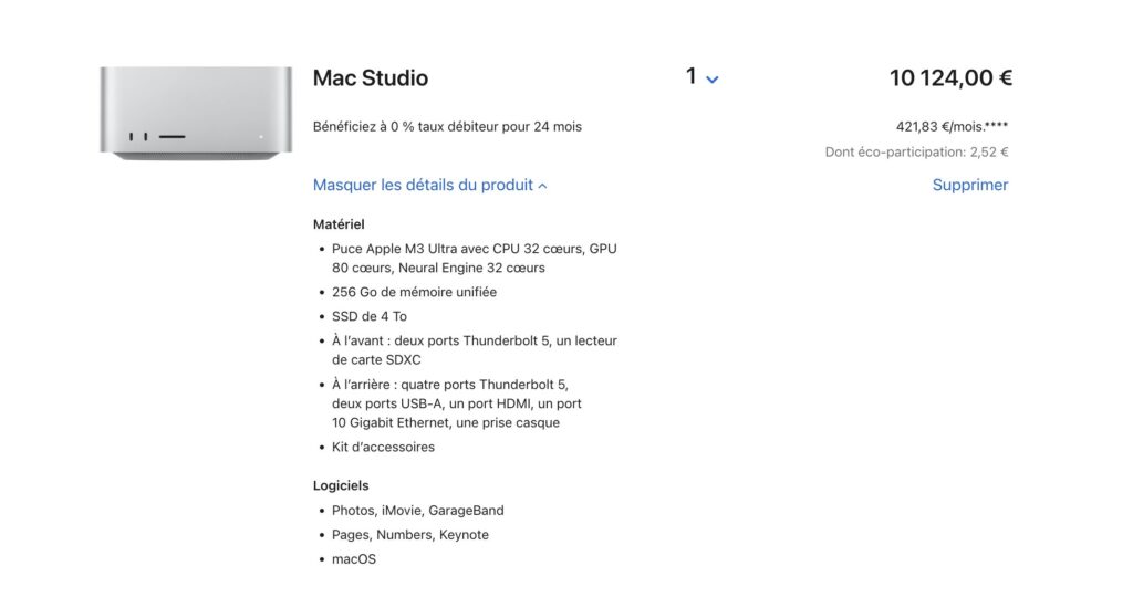 Petite configuration pour notre Mac Studio de test.