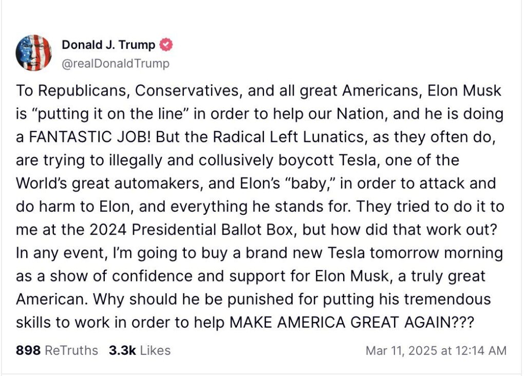Message posté par la président Trump sur Truth Social // Source : capture d'écran Message posté par la président Trump sur Truth Social // Source : capture d'écran