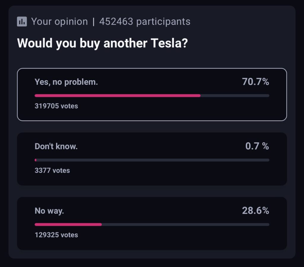 Résultat du vote Tesla de T-Online après le passage des bots // Source : T-Online