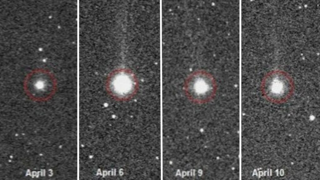 La luminosité de SWAN a varié entre le 3 et le 6 avril, suggérant un explosion. // Source : Mike Olason La luminosité de SWAN a varié entre le 3 et le 6 avril, suggérant un explosion. // Source : Mike Olason