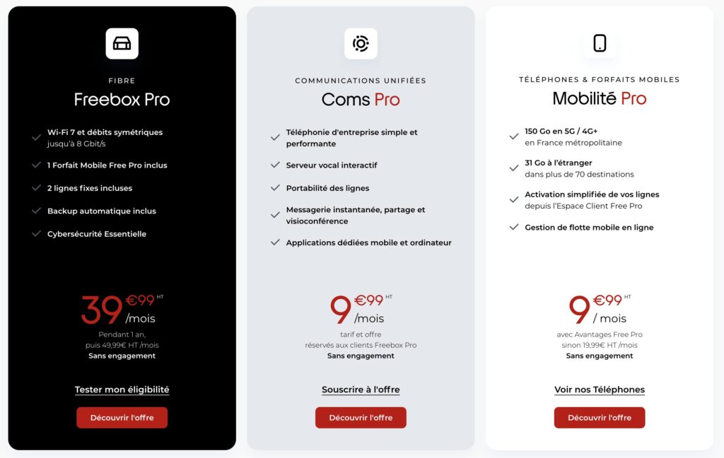 Le prix de l'offre Freebox Pro. Le prix de l'offre Freebox Pro.