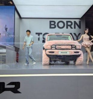icar en fourrure rose au salon de Shanghai 2025 // Source : Raphaelle Baut pour Numerama 
