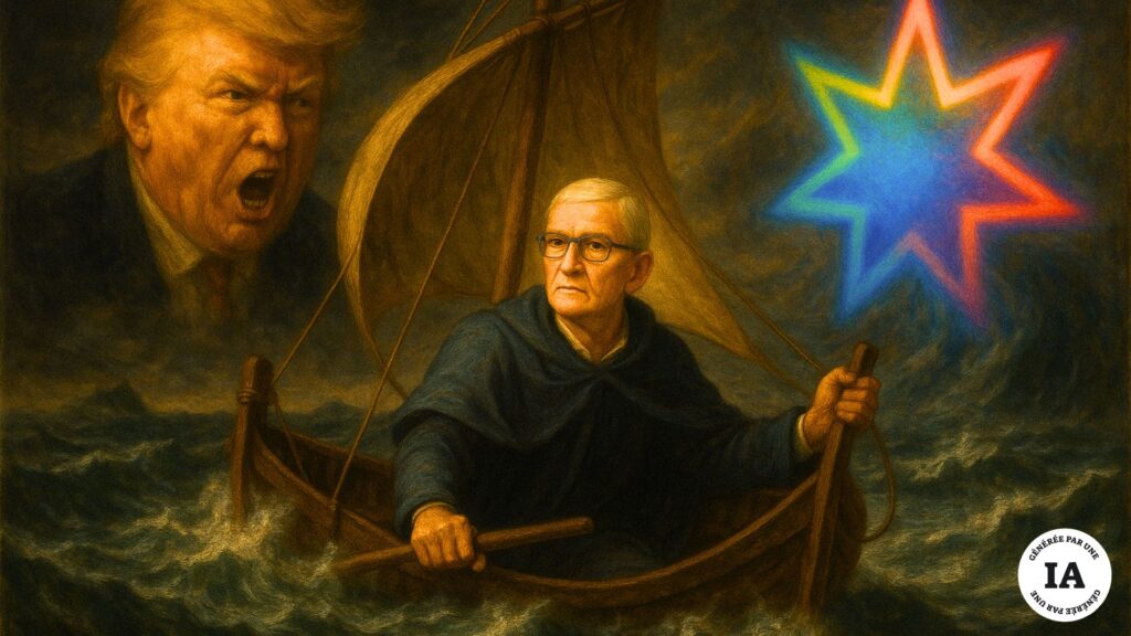 Tim Cook encerclé par Siri et Trump // Source : Création Numerama