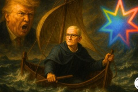 Tim Cook encerclé par Siri et Trump // Source : Création Numerama