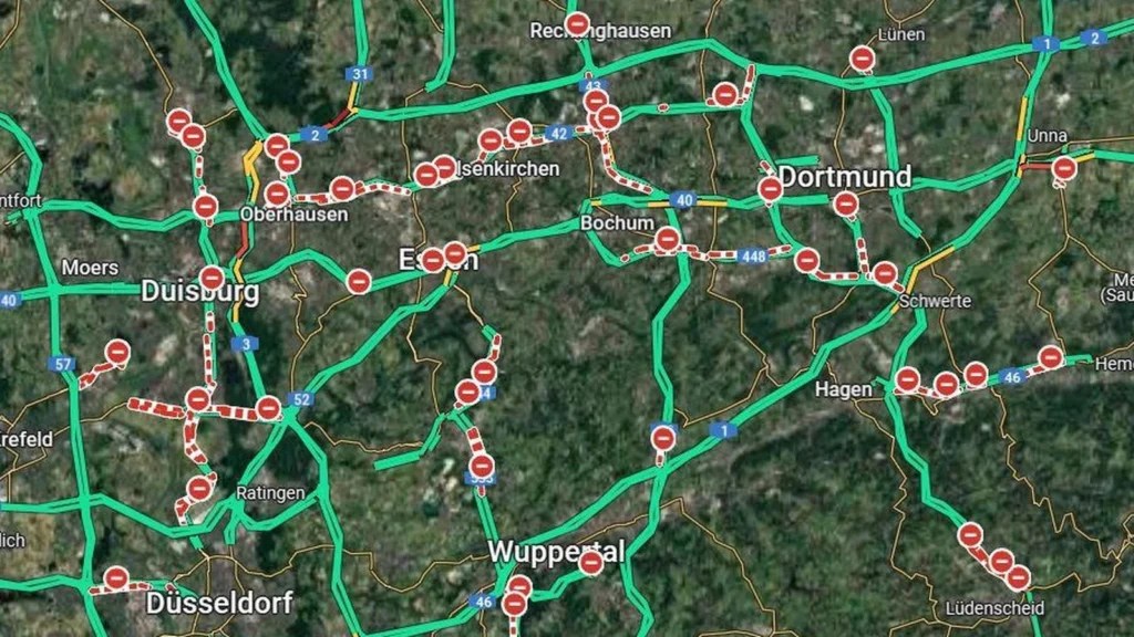 Beaucoup d'autoroutes étaient fermées... selon Google Maps // Source : Morgen Post Beaucoup d'autoroutes étaient fermées... selon Google Maps // Source : Morgen Post