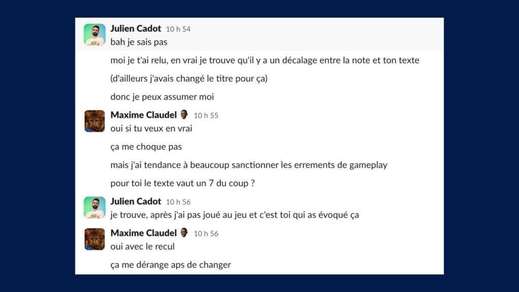 Discuter de manière apaisée : un exemple // Source : Capture d'écran Slack Numerama Discuter de manière apaisée : un exemple // Source : Capture d'écran Slack Numerama
