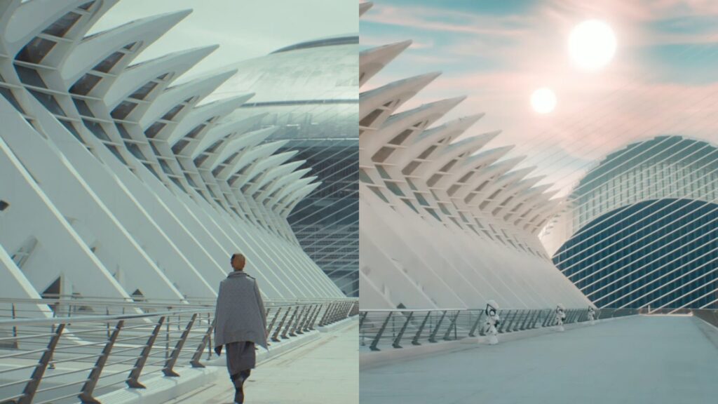 La Cité des sciences de Valence dans Andor, à gauche, dans Doctor Who, à droite. // Source : Disney+/BBC