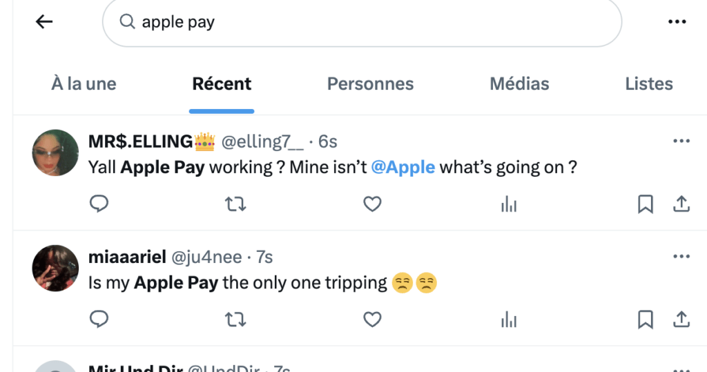 Des utilisateurs d'Apple Pay se plaignent sur X